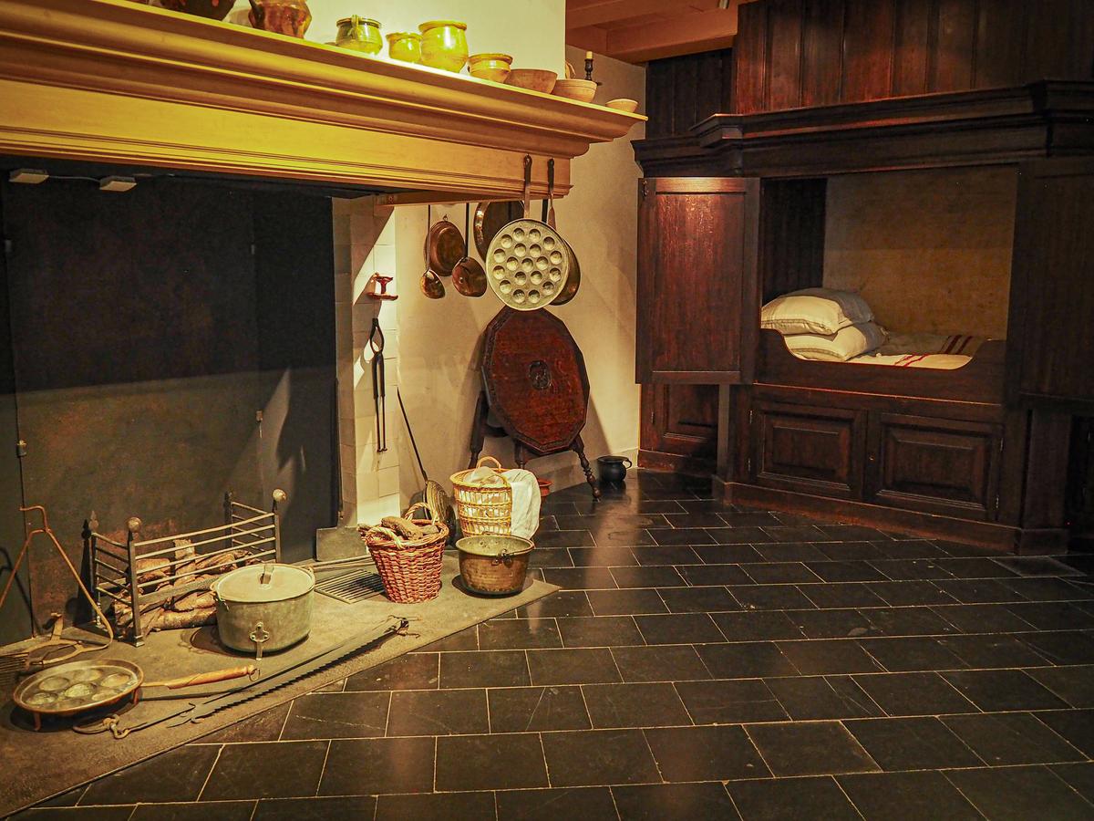 Authentic 17th-century kitchen and bed box at Rembrandt House Museum in Amsterdam