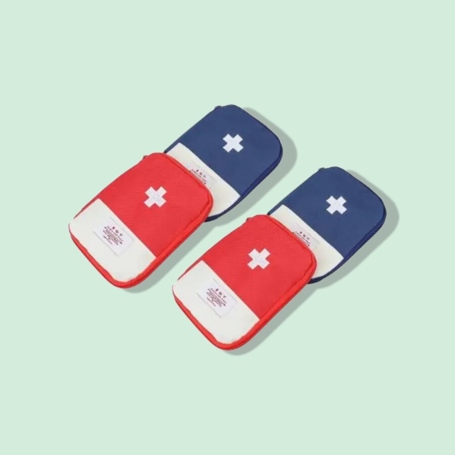 A set of First Aid Kit in color blue and red