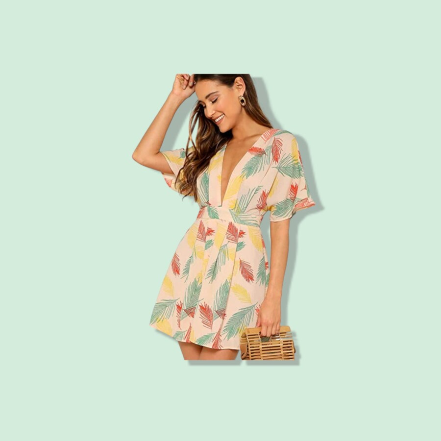 Floerns Women's Ditsy Floral Plunge Neck Dress
