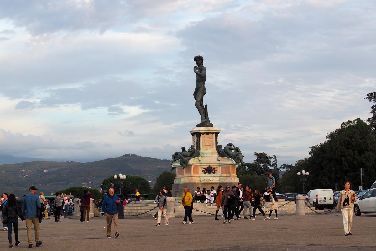 Replica of Michelangelo's David in Florence at dusk