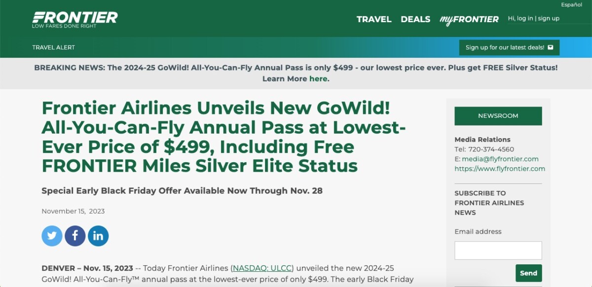 Frontier Airlines Travel Alerts and Update