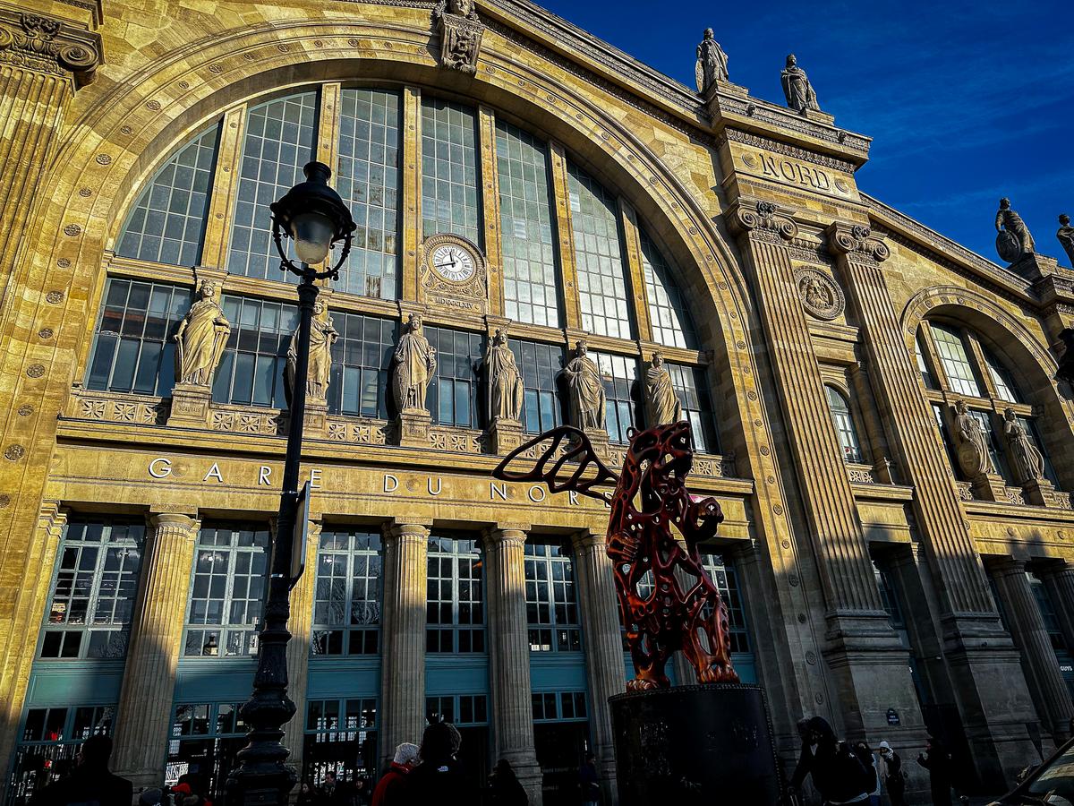 Gare du Nord Paris train station with Beaux-Arts architecture and sculptures