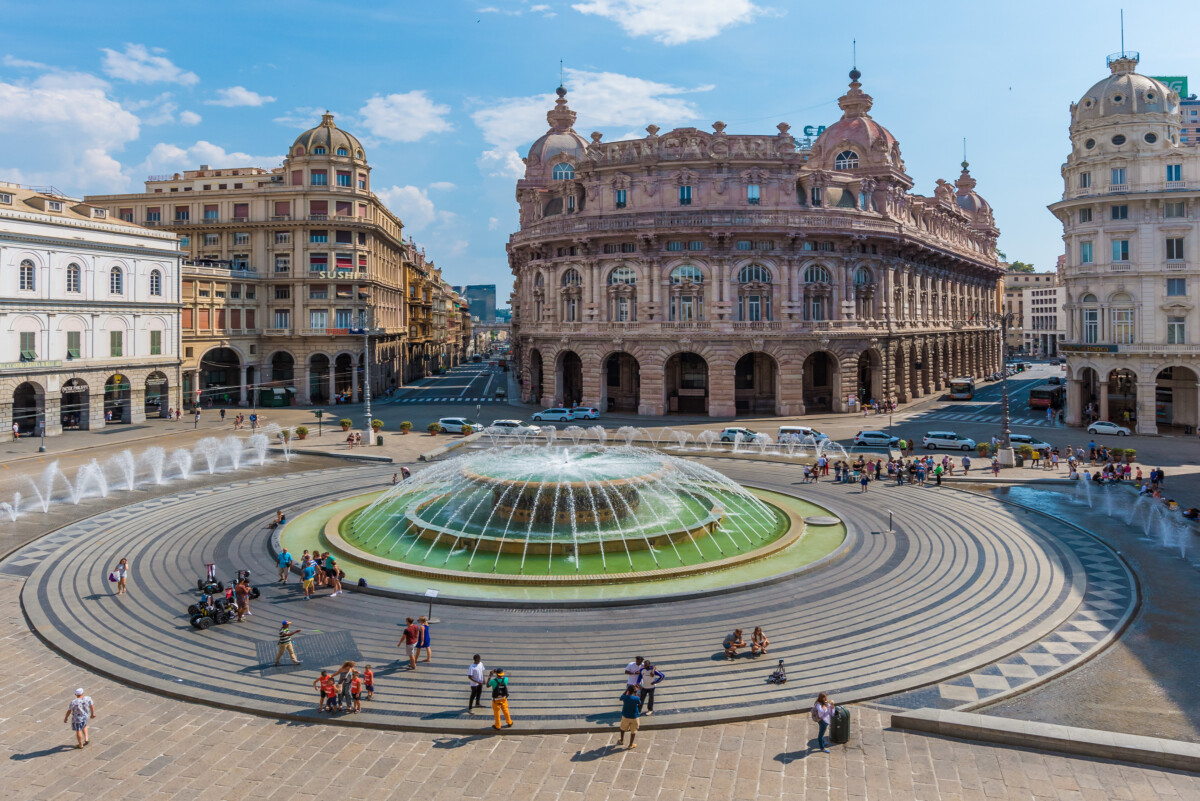 Genoa’s Piazza De Ferrari fountain, among the best places to visit in Northern Italy.