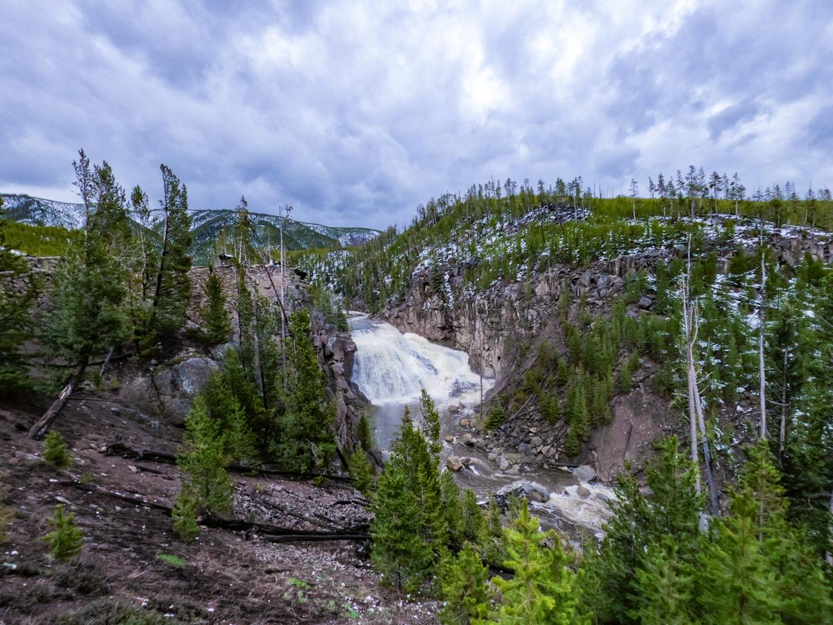Gibbon Falls, Yellowstone National Park - Stunning waterfall with lush forest and rugged landscape