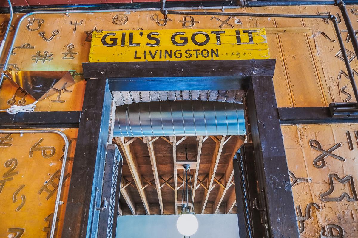 Entrance of Gil's Goods with vintage decor in Livingston, Montana