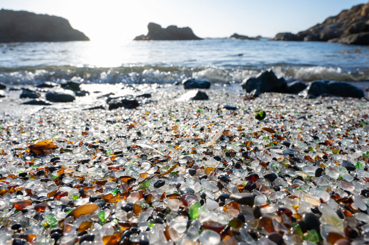 Millions of pieces of glass on the Glass Beach, California.