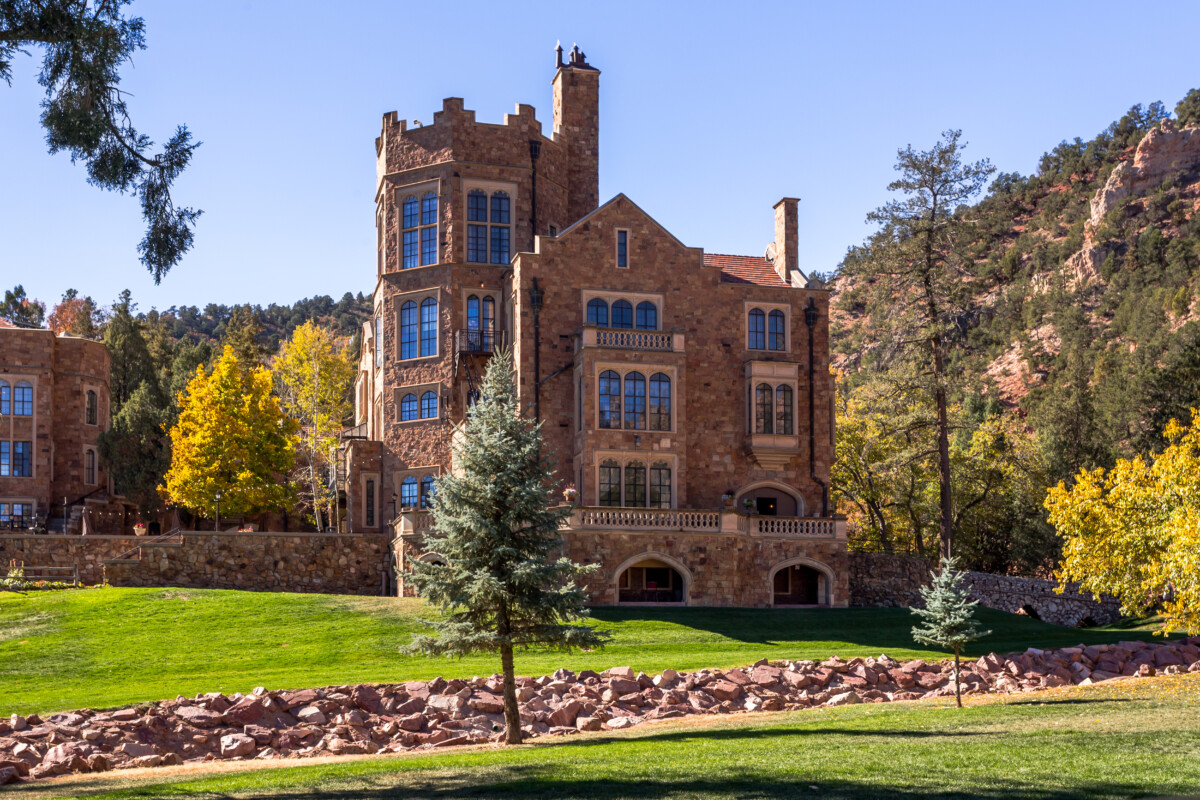 Building exterior and structure of Glen Eyrie Castle in Colorado Springs, Colorado