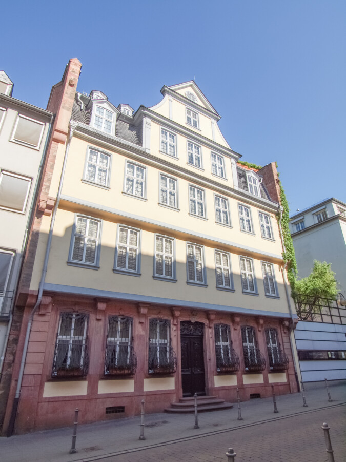 Front and exterior of the Goethe House in Frankfurt, Germany