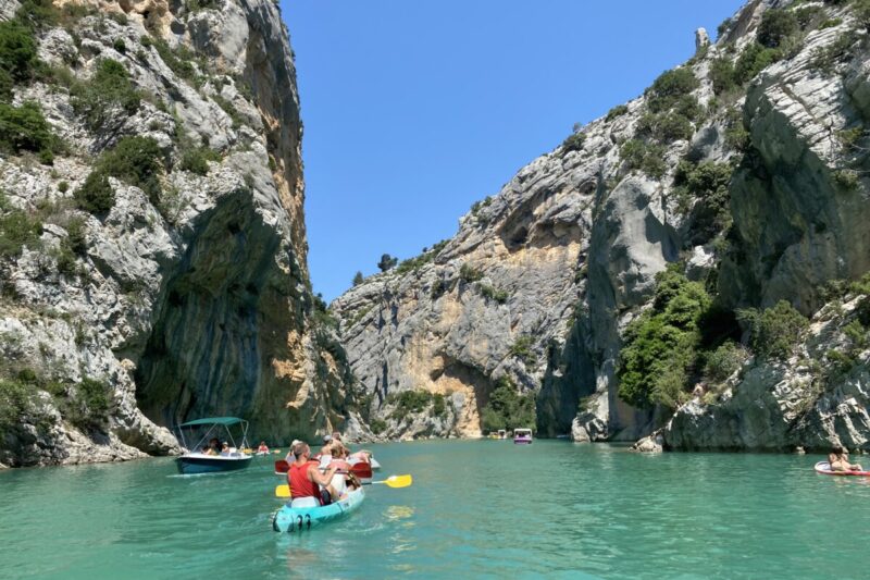 Visitors enjoying water sports in the Gorges du Verdon in Southeastern France