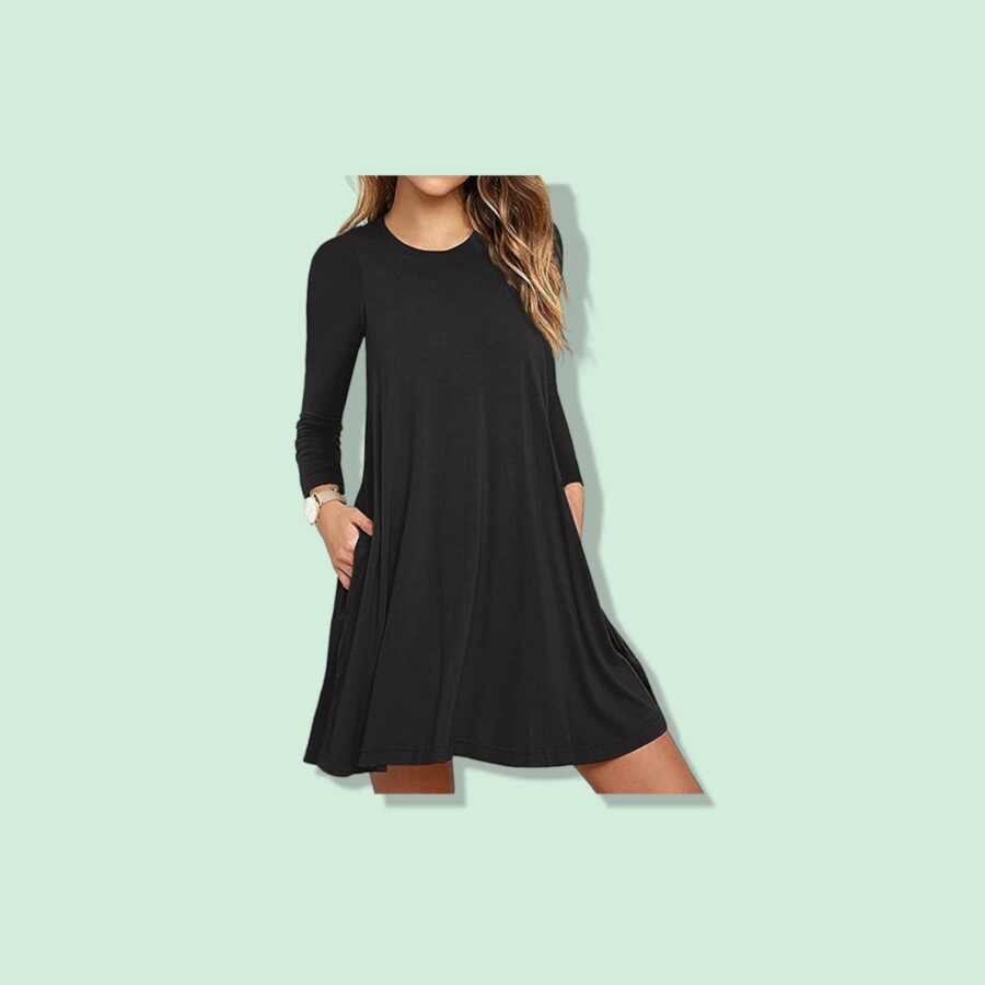 Simone Women's Long Sleeve Pocket Casual Loose T-Shirt Dress