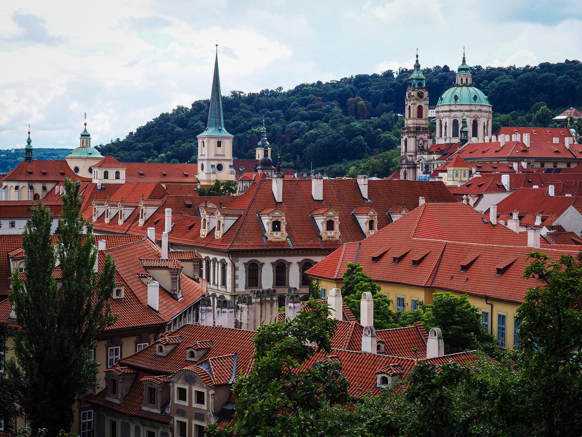 Historic architecture in Mala Strana, Prague, with terracotta rooftops
