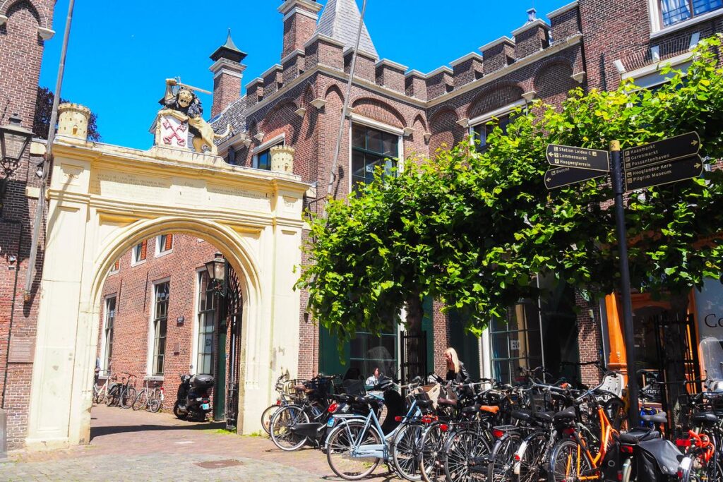 Entrance to the Historic Burcht van Leiden in the Netherlands on a vibrant daytime.