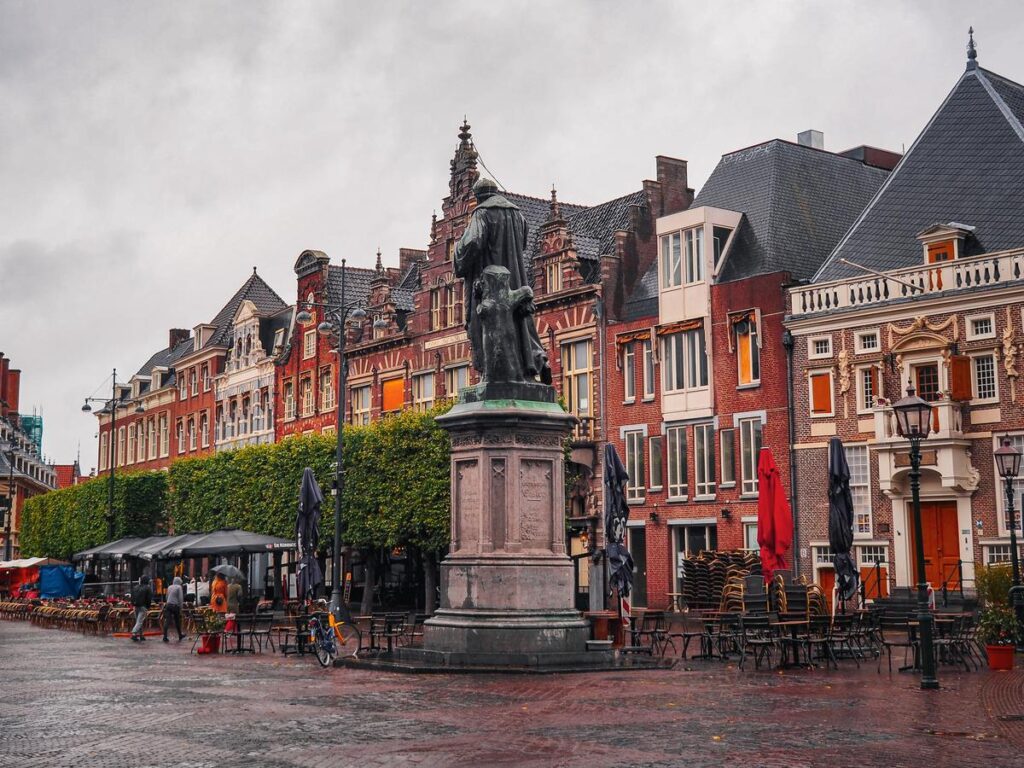 Historic Grote Markt in Haarlem, Netherlands on a Rainy Day