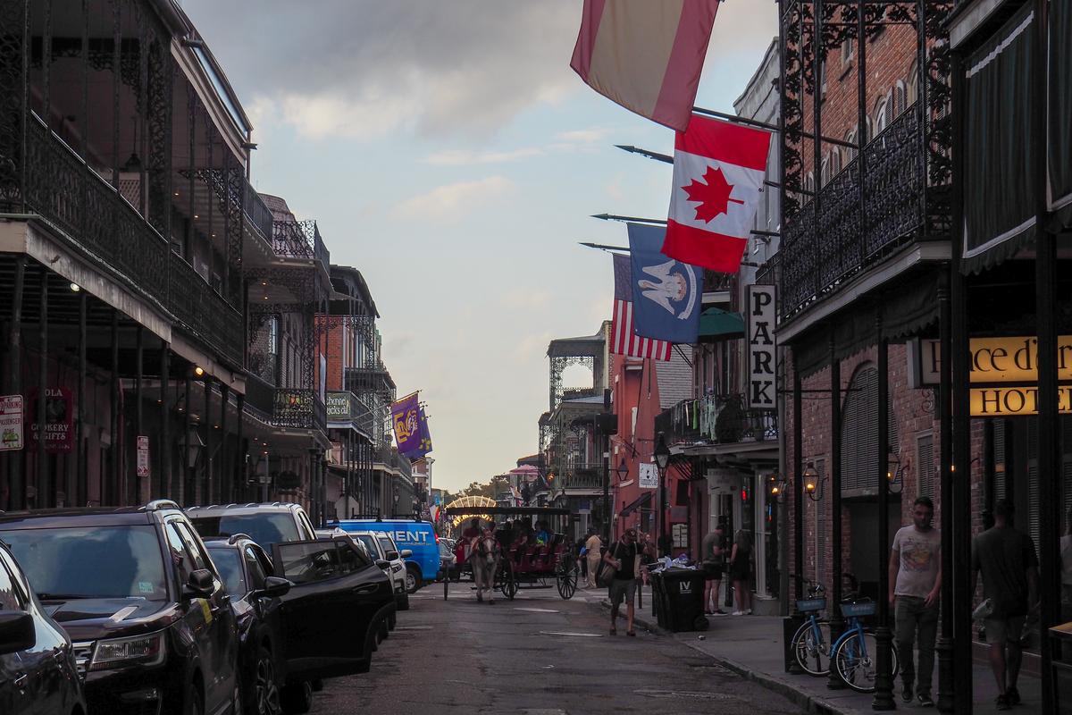 Historic French Quarter street scene in New Orleans with iconic architecture and cultural charm