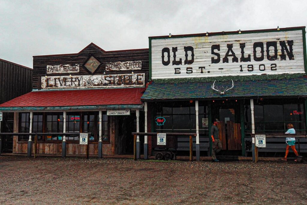 Historic Old Saloon in Emigrant, Montana with 'Livery & Stable' sign