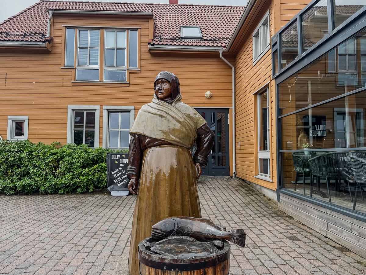 Historic statue at Fiskebrygga fish market, Kristiansand, Norway