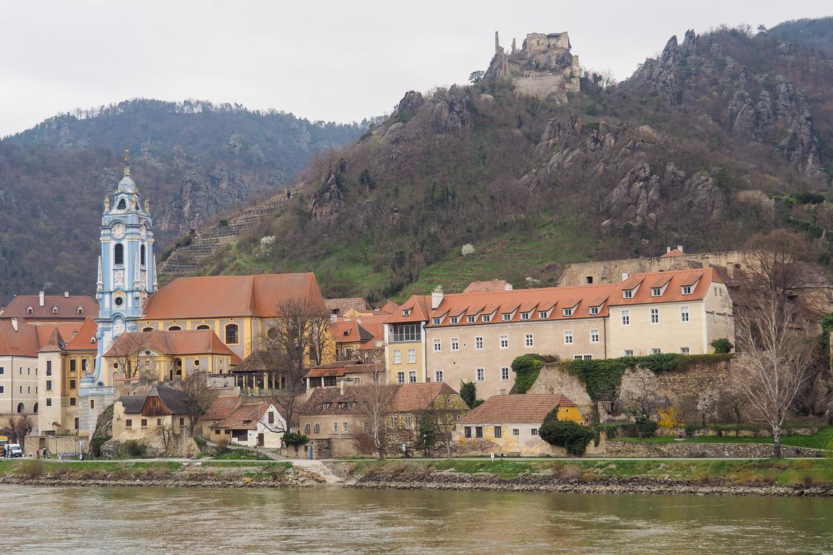 Historic Dürnstein medieval town in Austria with stunning Danube views and beautiful architecture