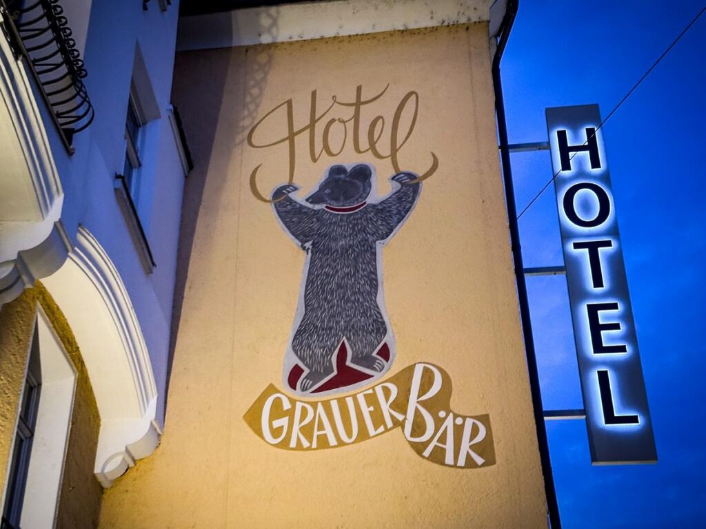 Hotel Grauer Bär in Innsbruck, Austria - Iconic bear mural and classic architecture