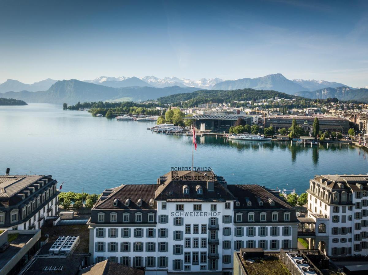 Aerila view of Hotel Schweizerhof Luzern building in Lucerne, Switzerland