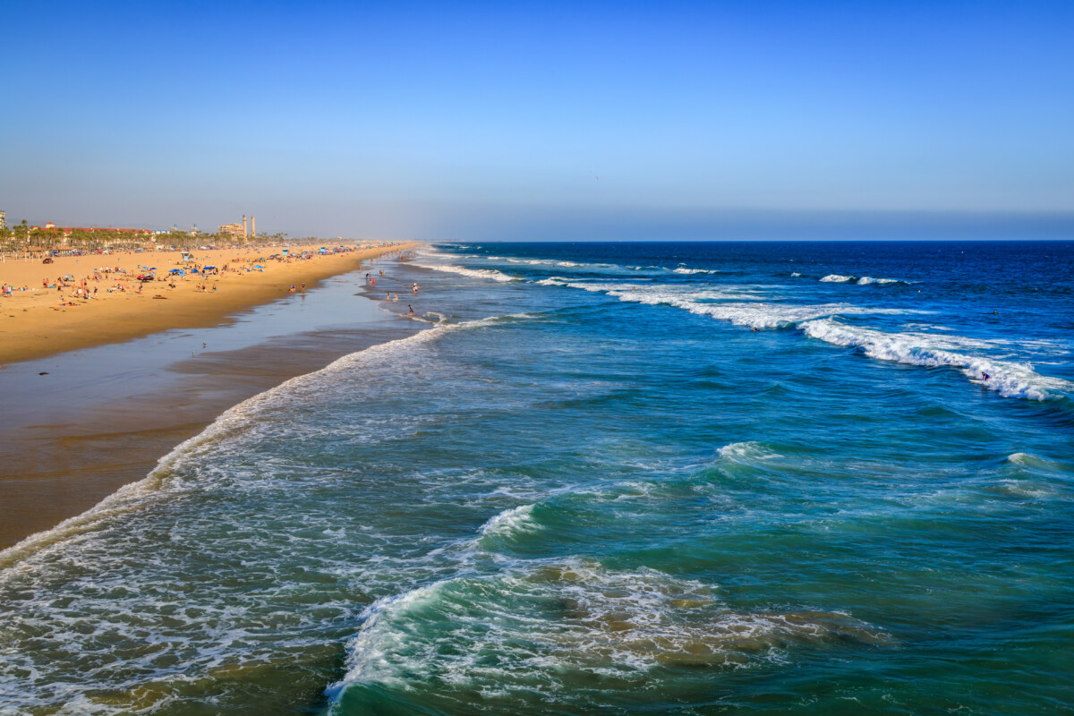 View of the Pacific Ocean and beach, Huntington Beach, Orange County, California