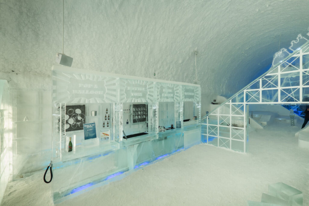 Interior of the icebar at ICEHOTEL Sweden Room in Jukkasjarvi , Sweden