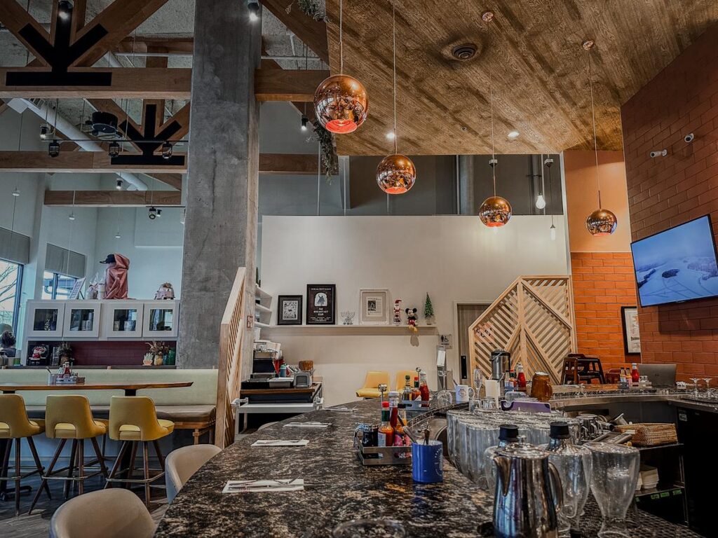 Interior of Benedict's bar during brunch in Wayzata with modern decor and a friendly, relaxed atmosphere.