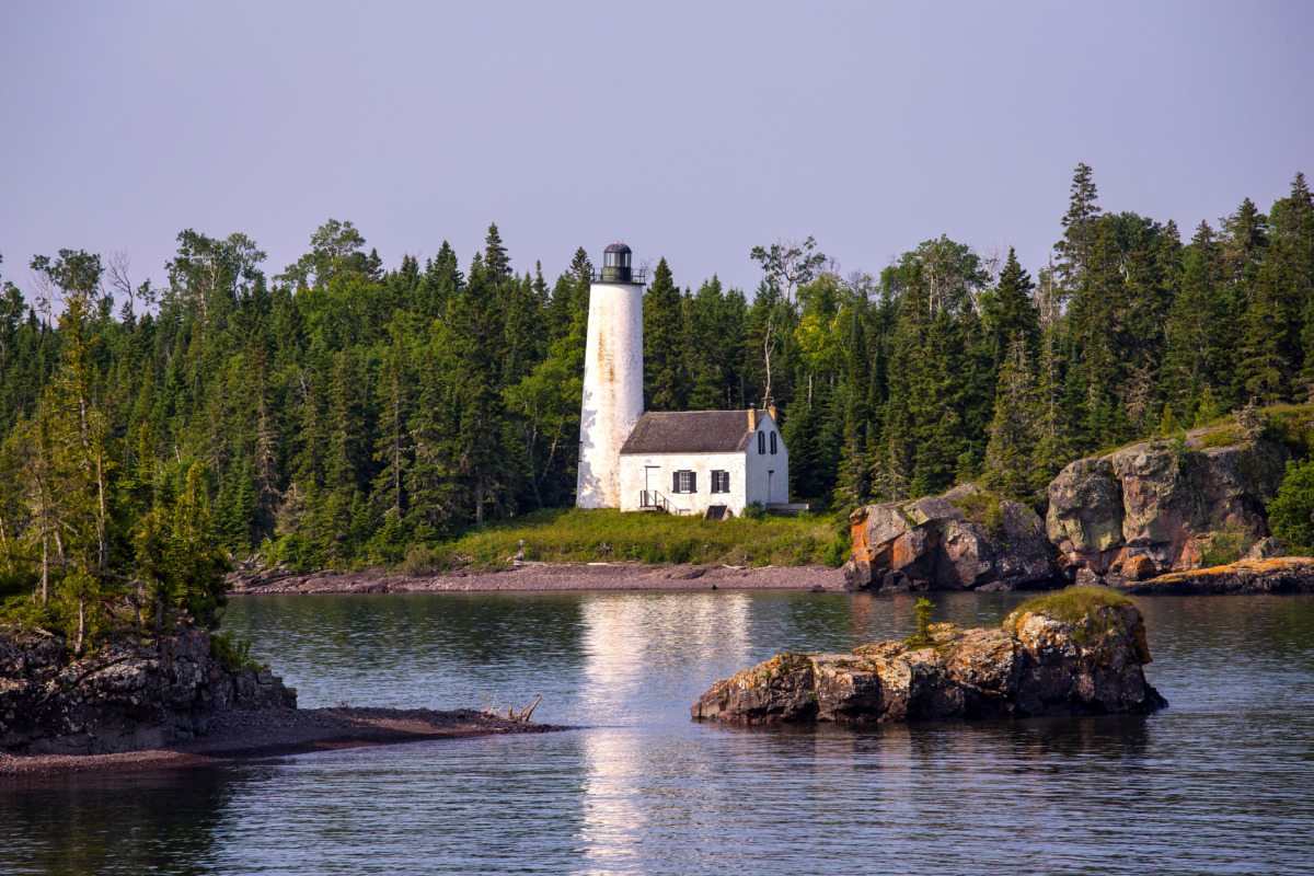 Rock Harbor Lighthouse at Isle Royale National Park in Lake Superior, Michigan