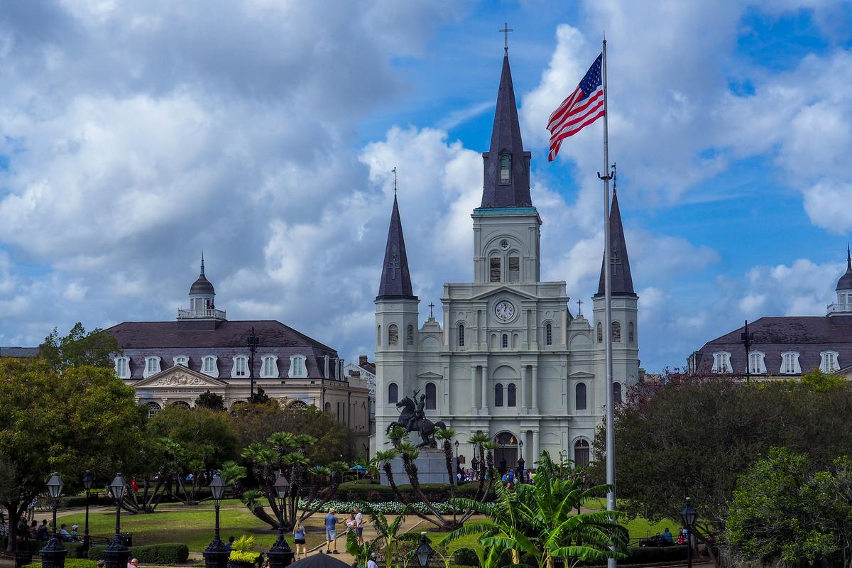 St. Louis Cathedral and Andrew Jackson statue, Jackson Square, New Orleans, French Quarter