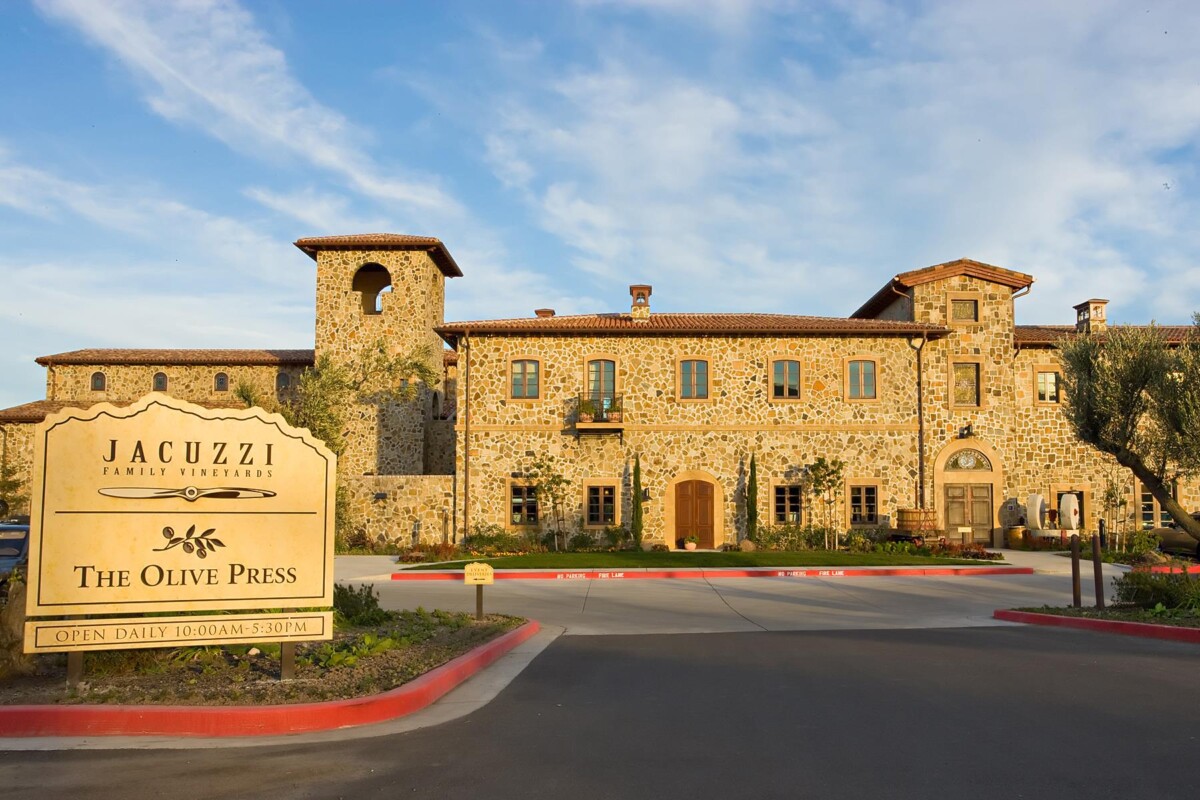 Front and entrance of Jacuzzi Family Vineyards in Sonoma, California