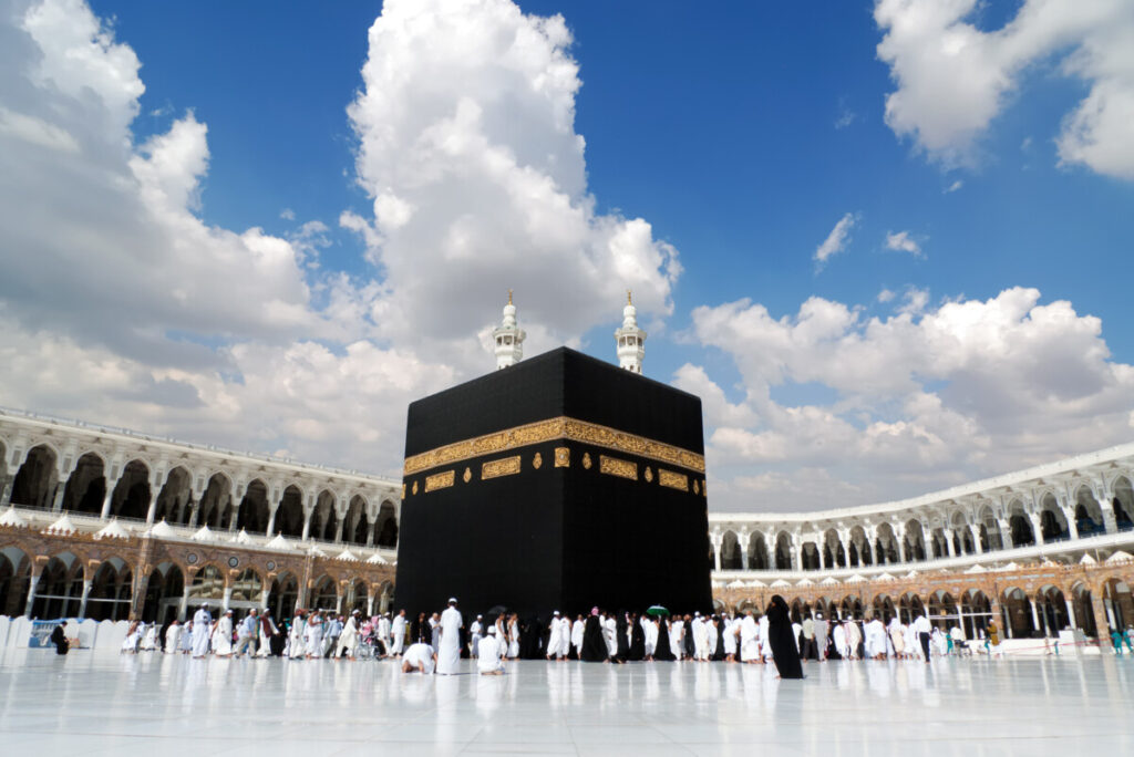 Muslims on a Islamic pilgrimage at Kaaba in Mecca