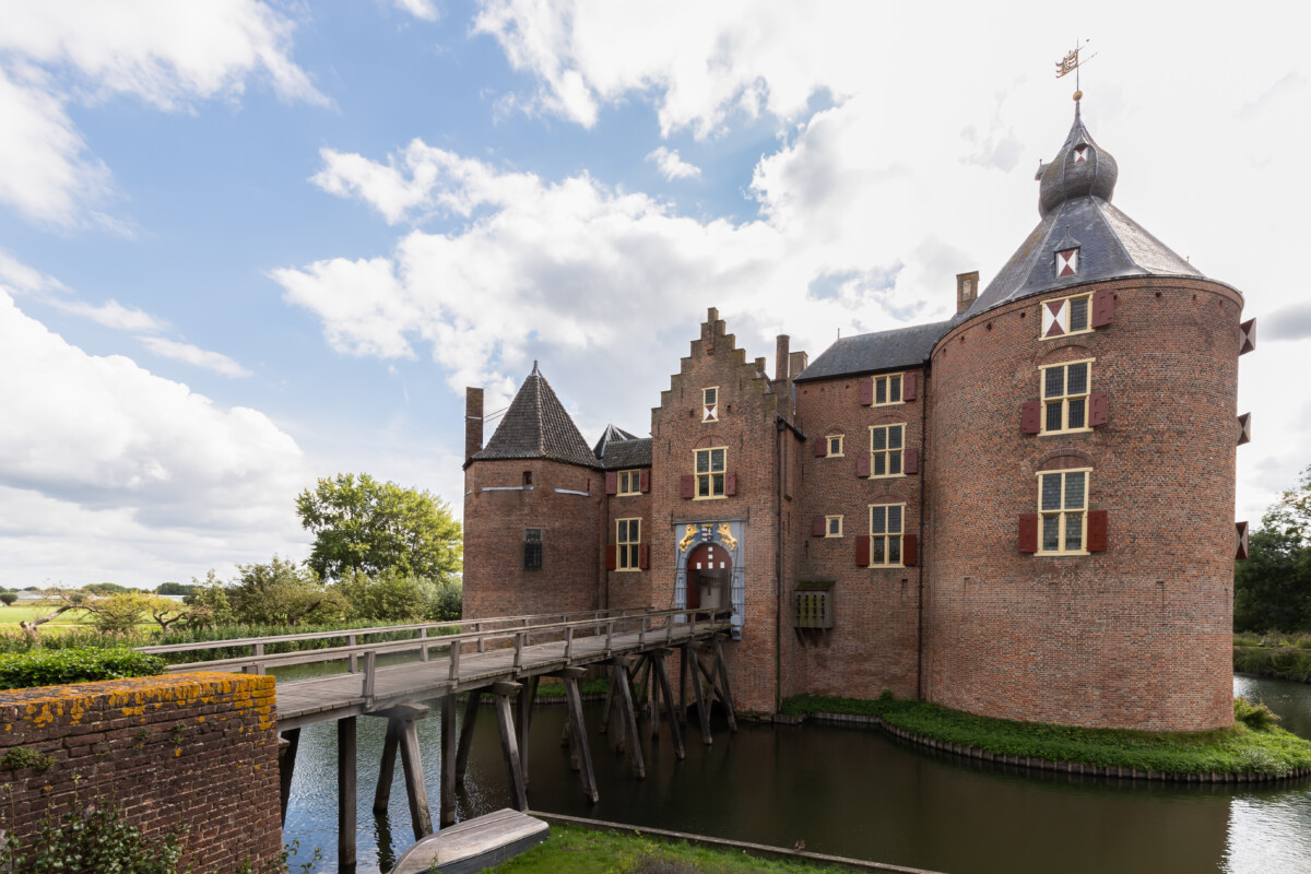 Ammersoyen Castle reflected in its moat near Ammerzoden