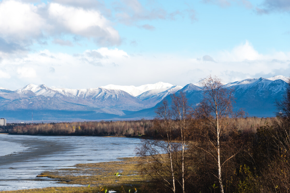 Kincaid Park and the view of Chugach Mountain in Anchorage, Alaska