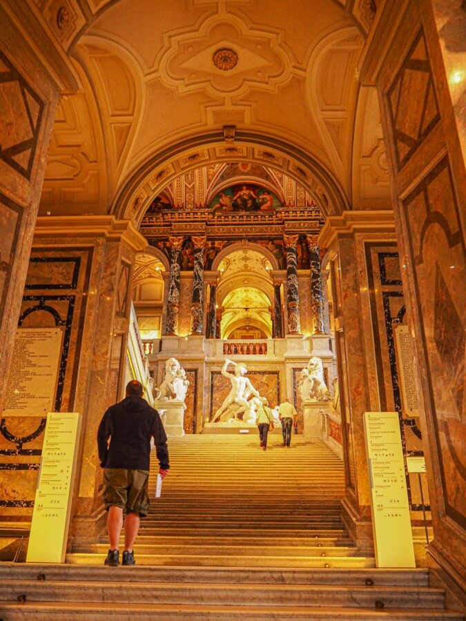 Visitors at Kunsthistorisches Museum Vienna grand marble staircase