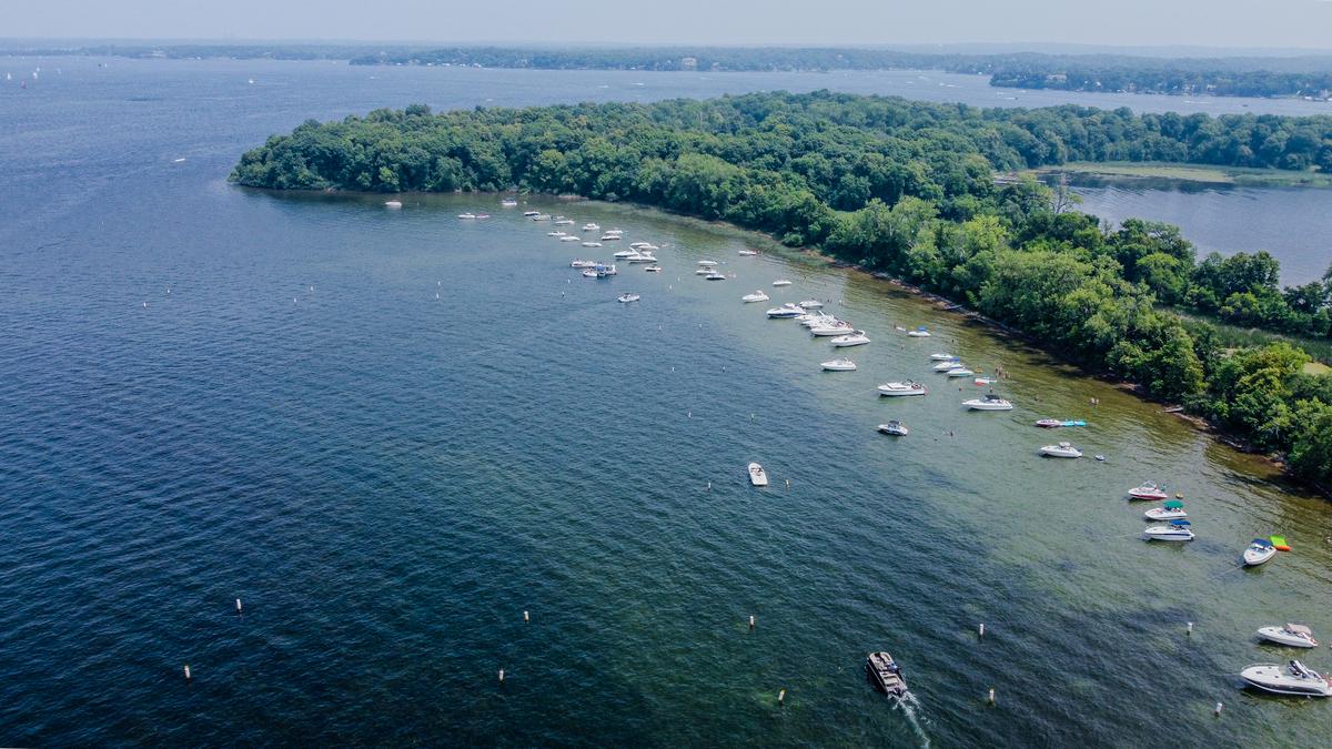 Aerial view of boats anchored at Big Island