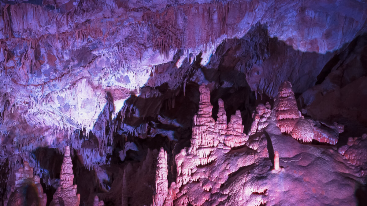 Inside and the limestone formations at Lewis and Clark Caverns State Park in Montana