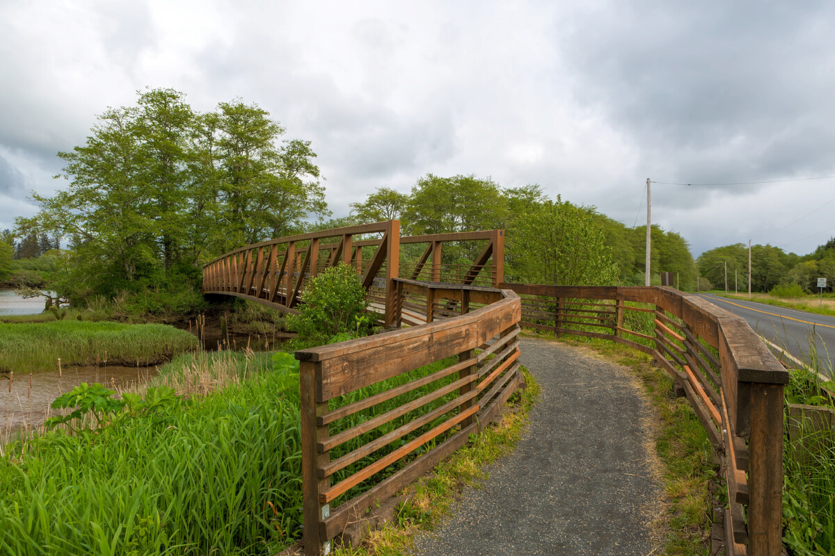 Rustic bridge and along the scenic Lewis and Clark Hiking Trail