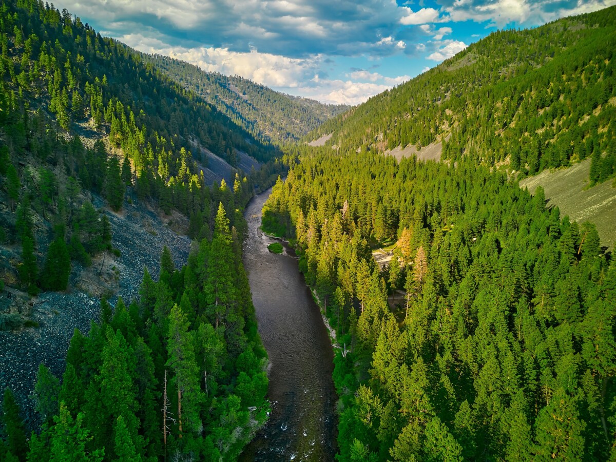 Aerial view of Rock Creek in the Lolo National Forest, MT.