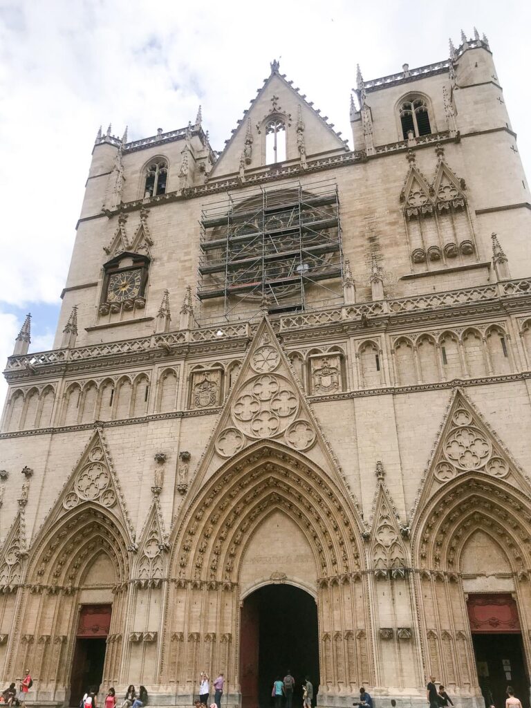 Saint-Jean-Baptiste Cathedral in Lyon with scaffolding