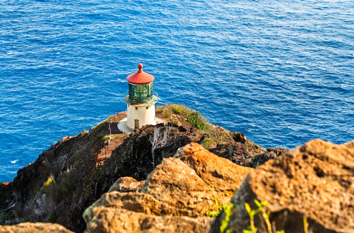 Aerial view of the Makapu'u Lighthouse in Oahu Island, Hawaii