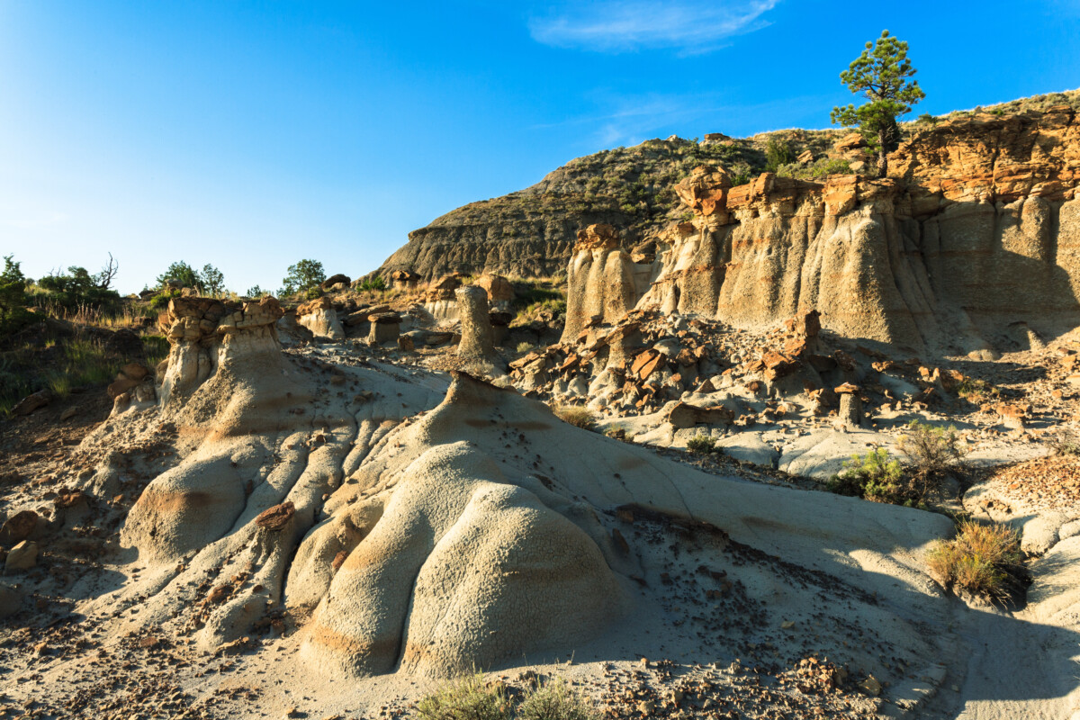 Aerial view of the bandlands at Makoshika State Park in Glendive, Montana