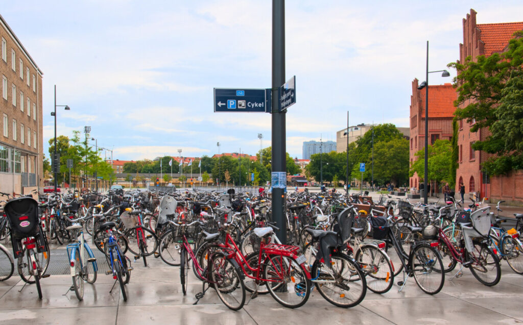 Bicycles in downtown Malmö, Sweden