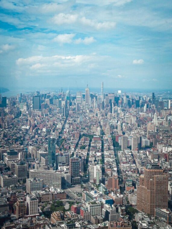 Aerial view of Manhattan skyline from Freedom Tower, NYC