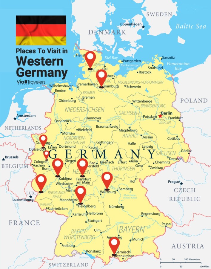 Map of Germany with Cities in Western Germany