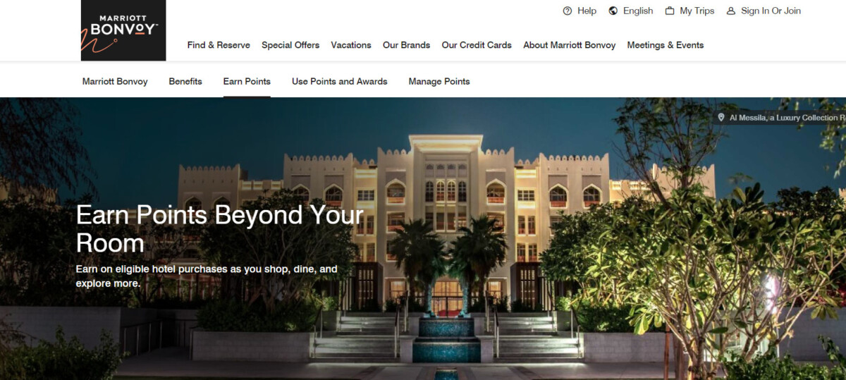 Marriott Bonvoy earning points on hotel stays, dining and more page