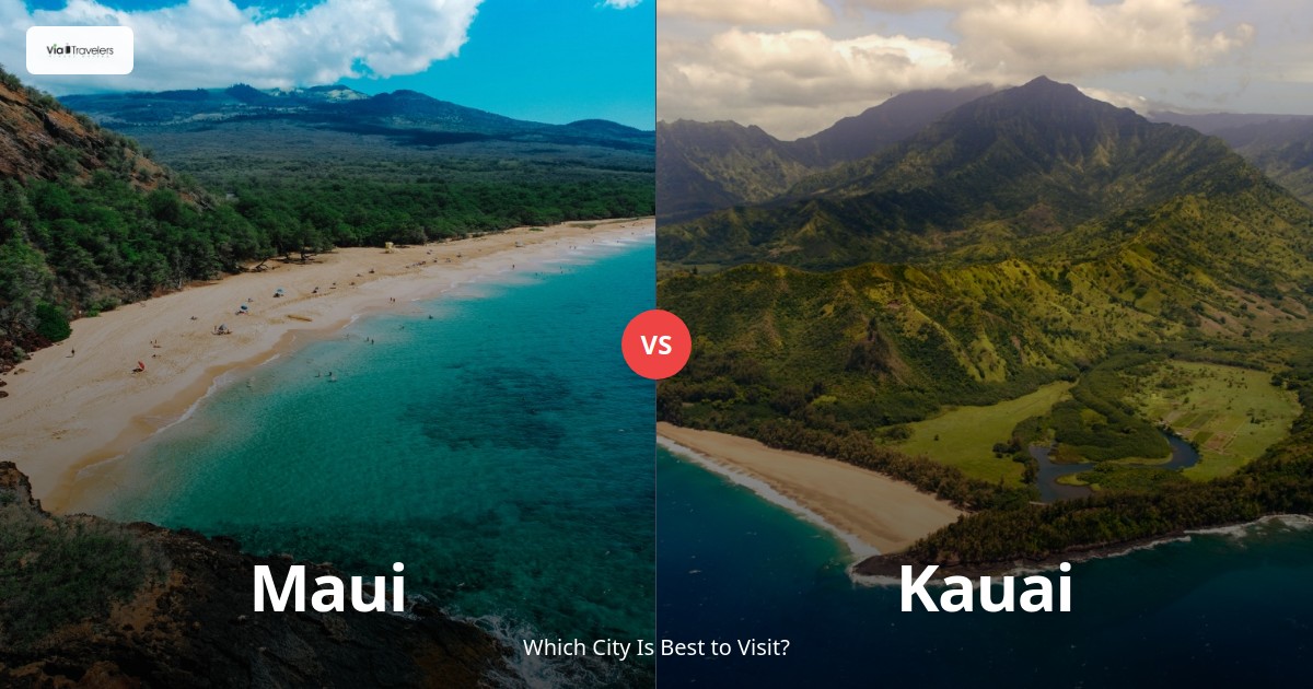 Aerial comparison view of the Hawaiian coastlines of Maui and Kauai