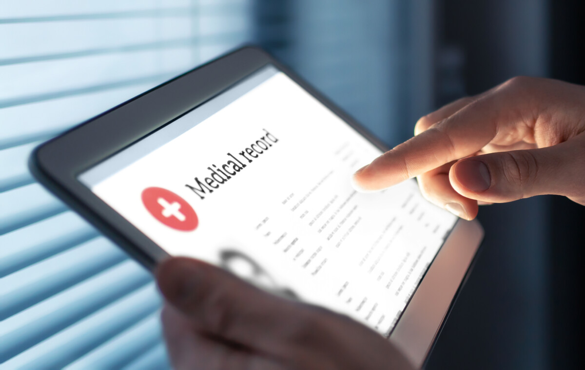 Medical record shown on an electronic tablet screen