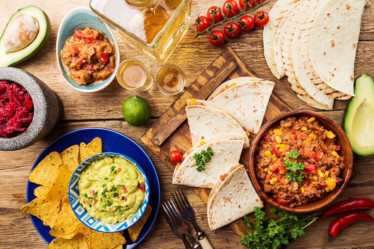 Serving of different Mexican food