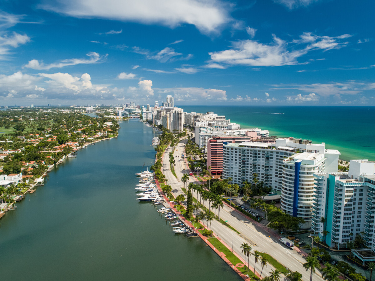 Aerial View of Collins Avenue in Mid Beach Miami