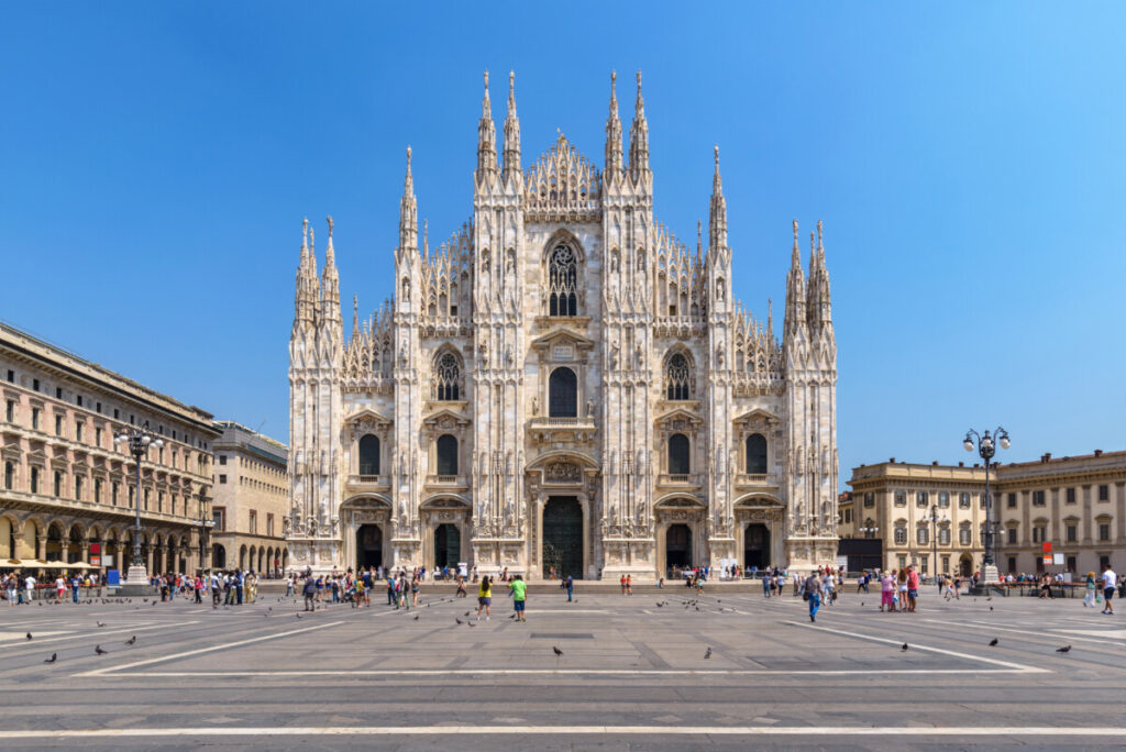 Local and tourists strolling in front of Milan Duomo in Milan, Italy