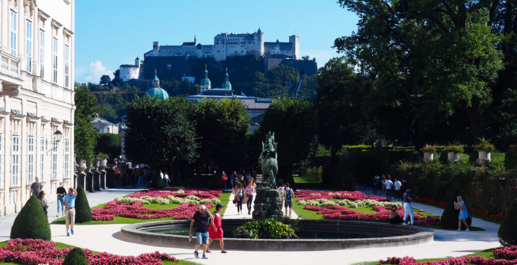 Mirabell Palace Gardens with Hohensalzburg Fortress in Background